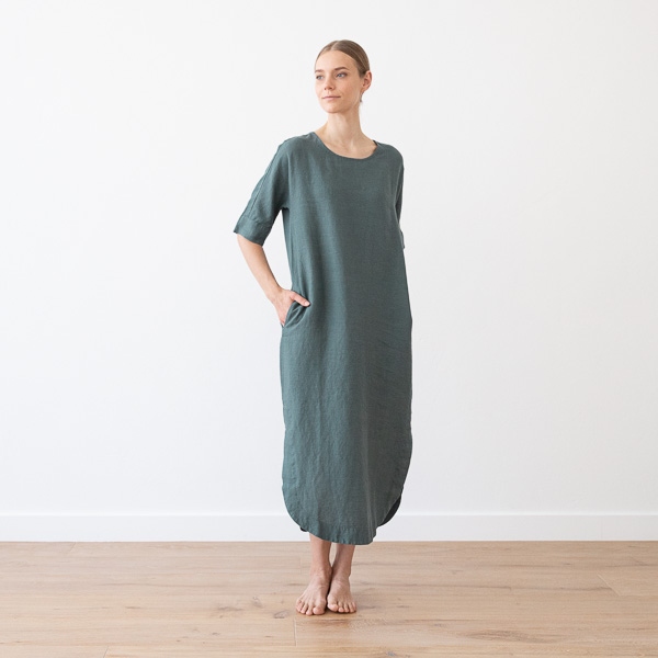 Linenme Balsam Green Linen Dress Nora