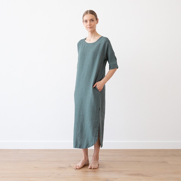 Linenme Balsam Green Linen Dress Nora