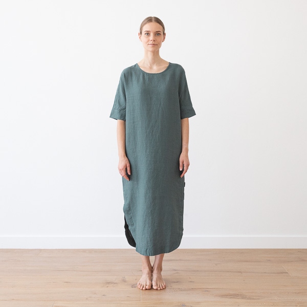 linenme Balsam Green Linen Dress Nora