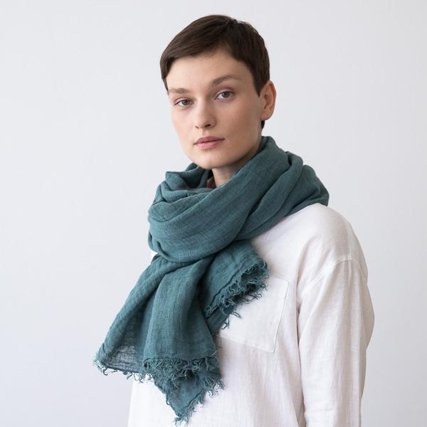 Linenme Balsam Green Linen Shawl Garza Fringe