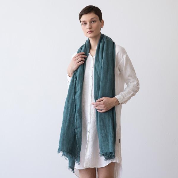 Linenme Balsam Green Linen Shawl Garza Fringe