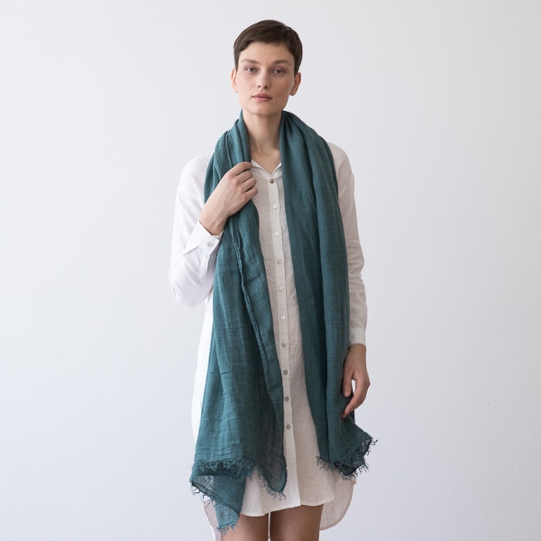 linenme Balsam Green Linen Shawl Garza Fringe