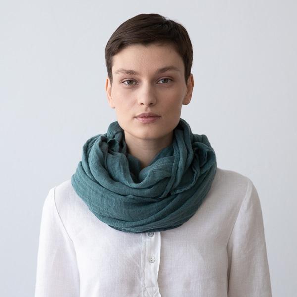 linenme Balsam Green Linen Summer Scarf Garza