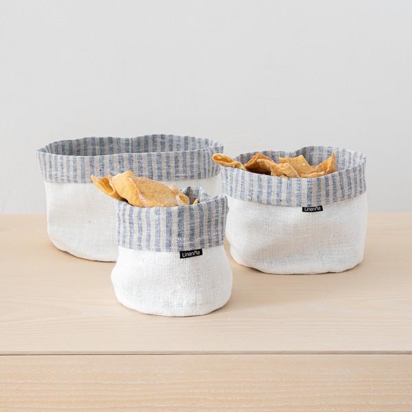 Linenme Basket Indigo White Linen Cotton Brittany