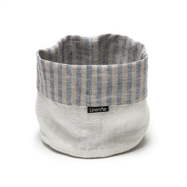 Linenme Basket Indigo White Linen Cotton Brittany
