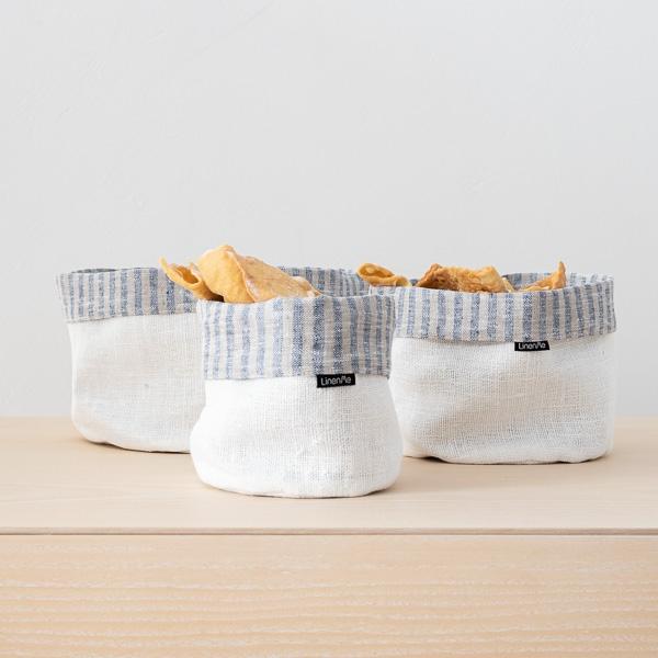 linenme Basket Indigo White Linen Cotton Brittany