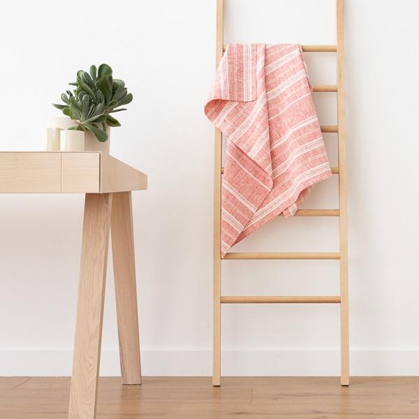 Linenme Bath Towel Red White Linen Multistripe