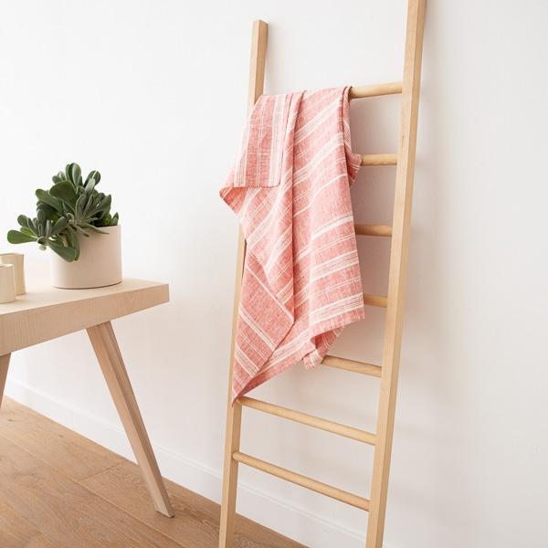 Linenme Bath Towel Red White Linen Multistripe