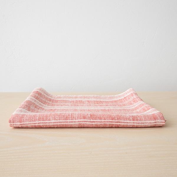 linenme Bath Towel Red White Linen Multistripe