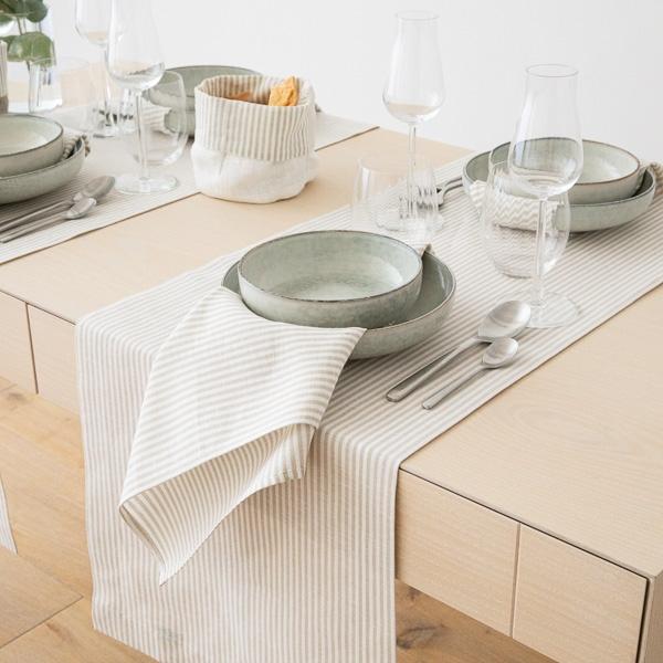 Linenme Beige Striped Linen Cotton Napkin Jazz