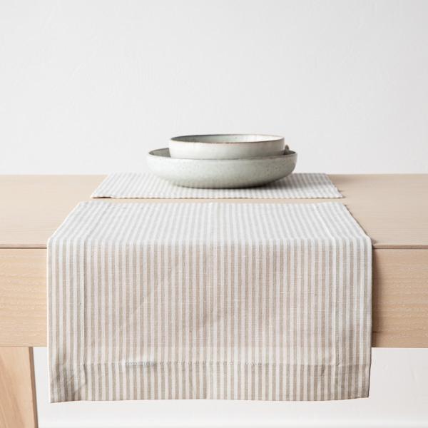 linenme Beige Striped Linen Cotton Placemat Jazz