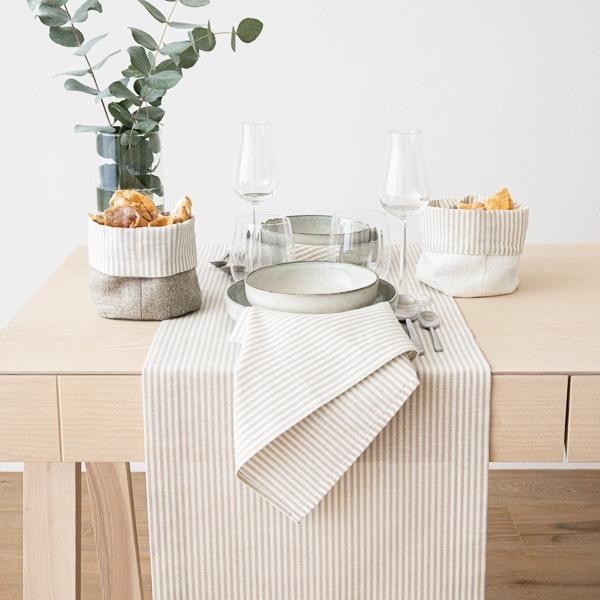 Linenme Beige Striped Linen Runner Jazz