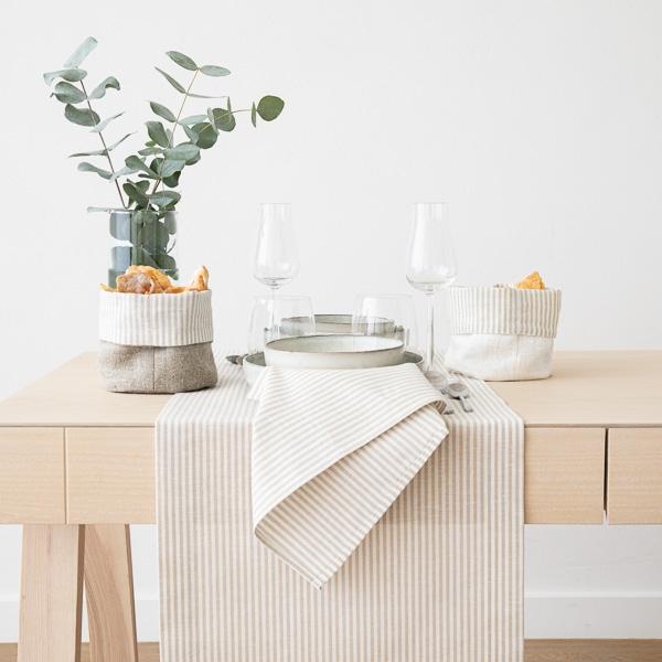 Linenme Beige Striped Linen Runner Jazz