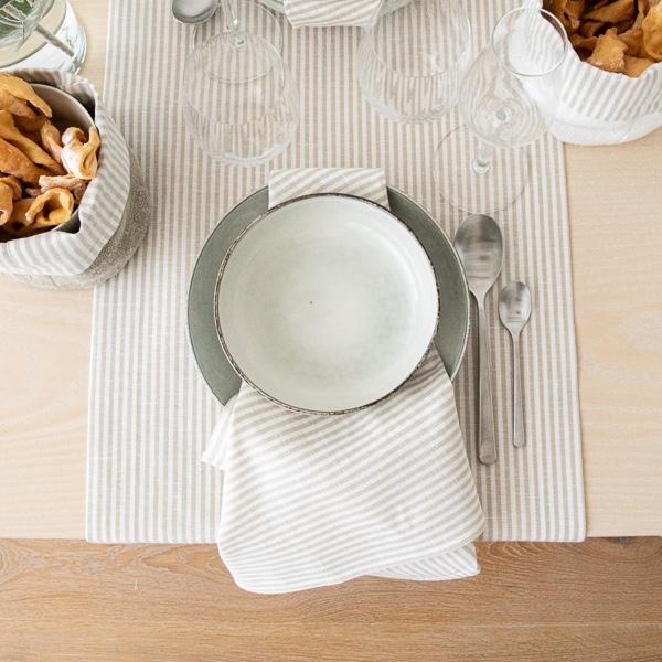 Linenme Beige Striped Linen Runner Jazz