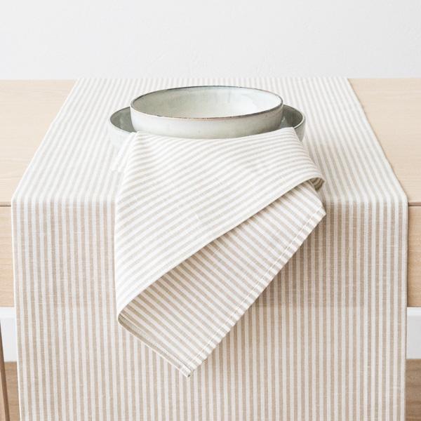 linenme Beige Striped Linen Runner Jazz