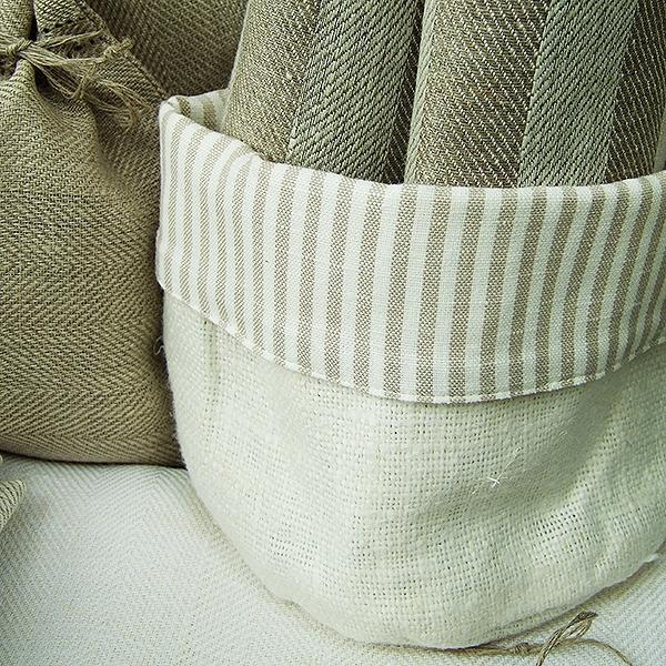 linenme Beige White Linen Cotton Basket Jazz