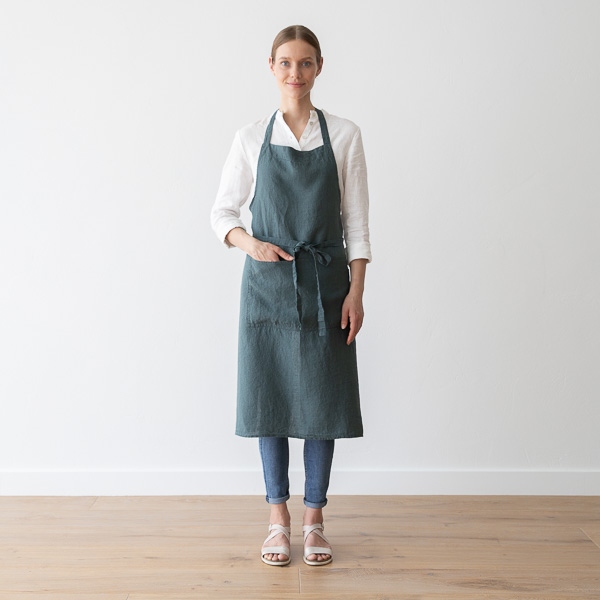 linenme BIB Apron Blasam Green Stone Washed Linen