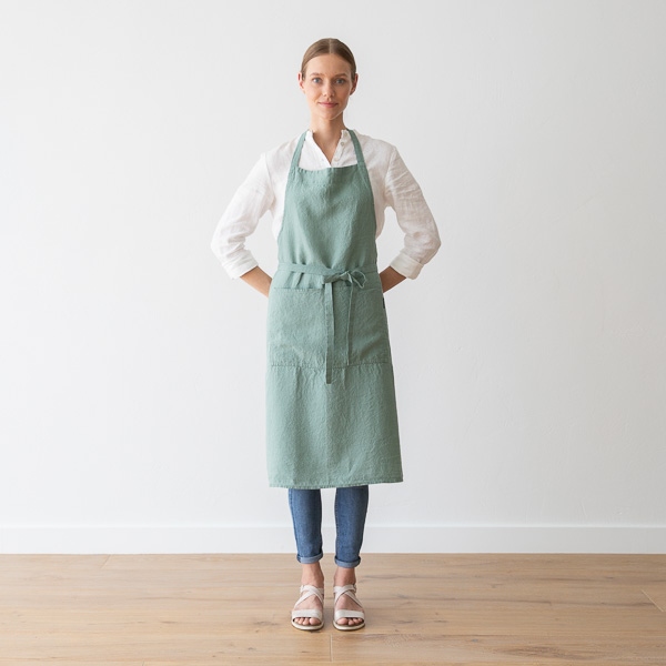 Linenme BIB Apron Spa Green Stone Washed Linen
