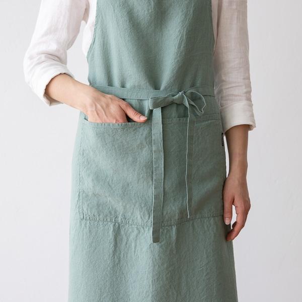 Linenme BIB Apron Spa Green Stone Washed Linen
