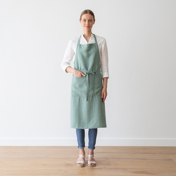 linenme BIB Apron Spa Green Stone Washed Linen