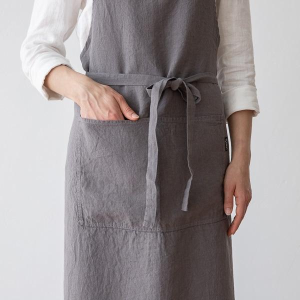 Linenme BIB Apron Steel Grey Stone Washed Linen