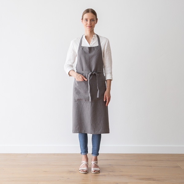 linenme BIB Apron Steel Grey Stone Washed Linen