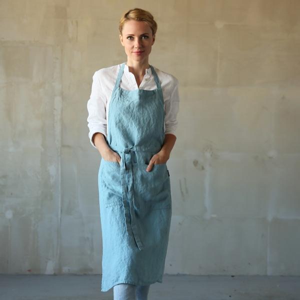 Linenme BIB Apron Stone Blue Stone Washed Linen