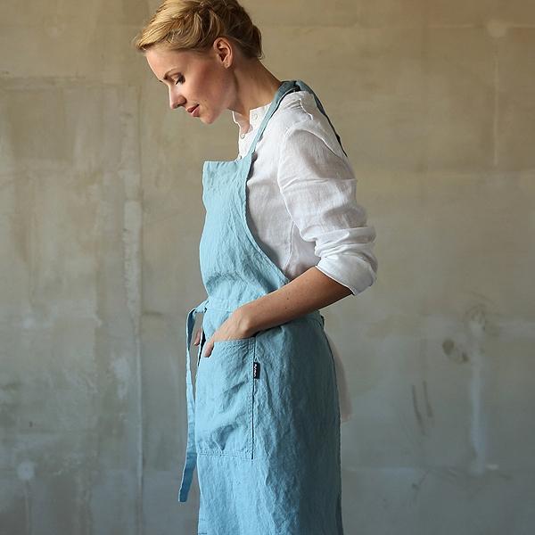 Linenme BIB Apron Stone Blue Stone Washed Linen