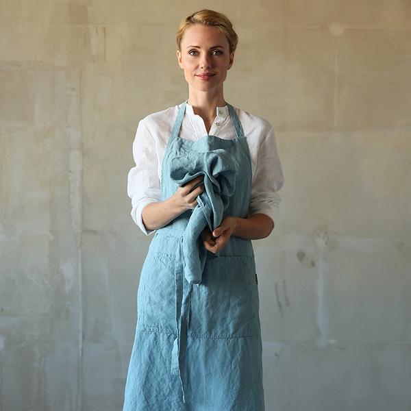 linenme BIB Apron Stone Blue Stone Washed Linen