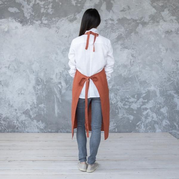 Linenme BIB Apron Stone Washed Linen Brick