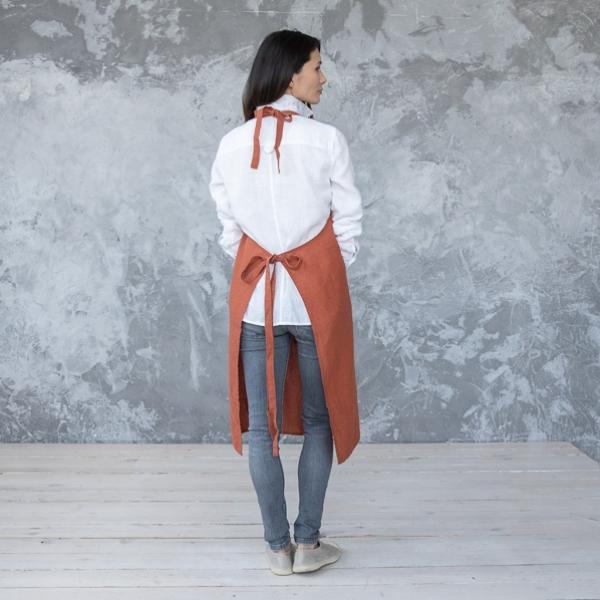 Linenme BIB Apron Stone Washed Linen Brick