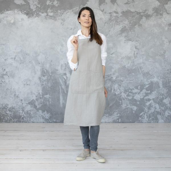 Linenme BIB Apron Taupe Stone Washed Linen