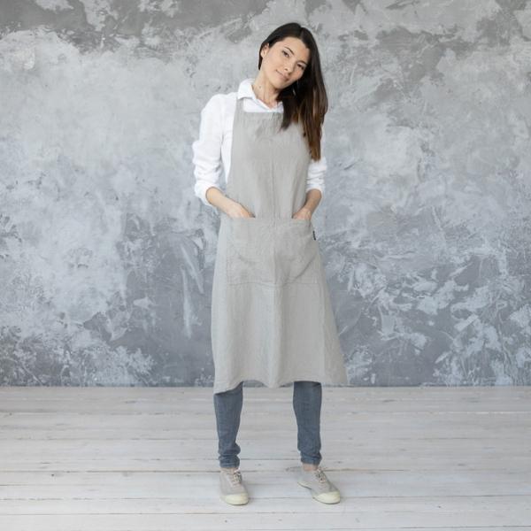 Linenme BIB Apron Taupe Stone Washed Linen