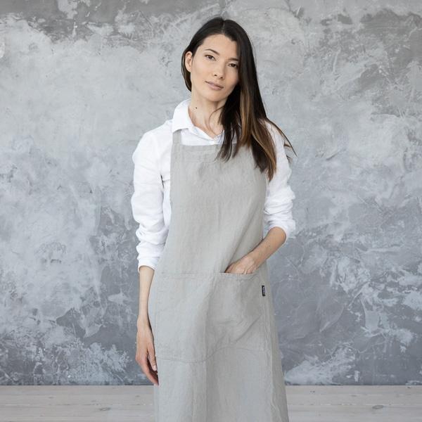 linenme BIB Apron Taupe Stone Washed Linen