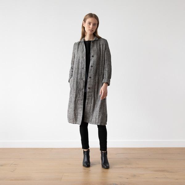Linenme Black Chevron Linen Jacket Long Fabio