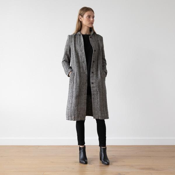 Linenme Black Chevron Linen Jacket Long Fabio