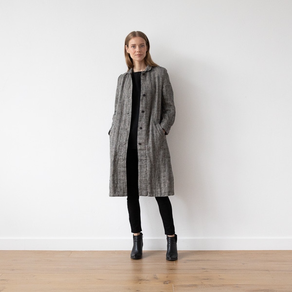 Linenme Black Chevron Linen Jacket Long Fabio