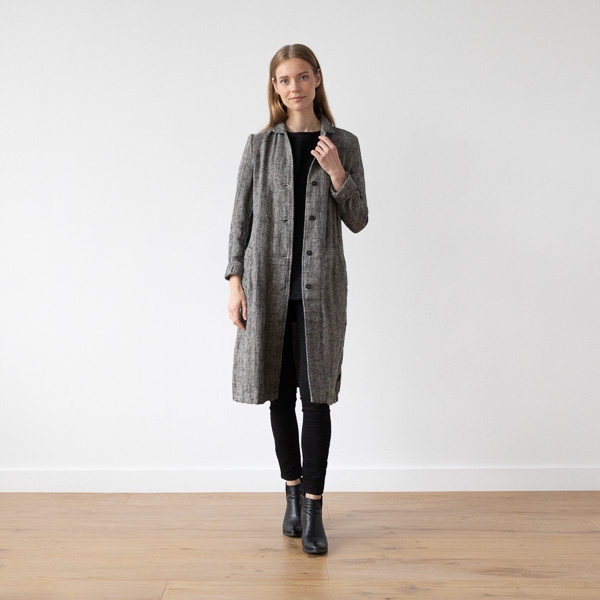 linenme Black Chevron Linen Jacket Long Fabio
