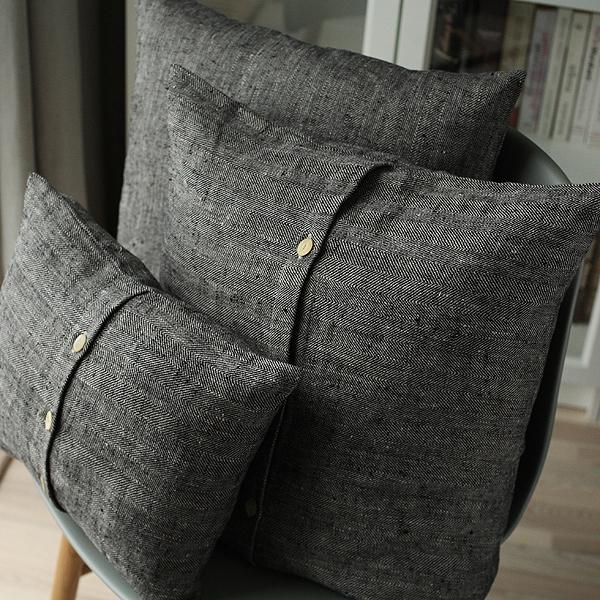 Linenme Black Linen Cushion Cover Chevron