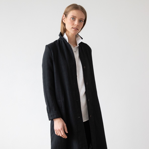 Linenme Black Linen Jacket Long Fabio