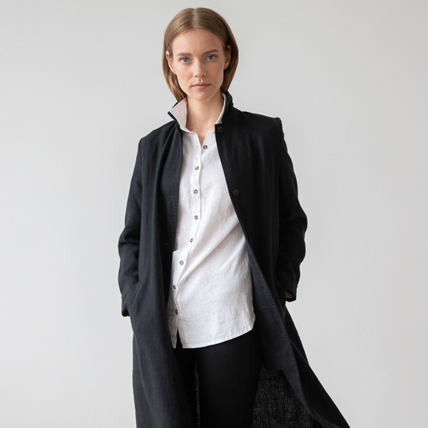 Linenme Black Linen Jacket Long Fabio