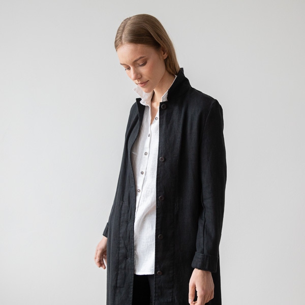 Linenme Black Linen Jacket Long Fabio