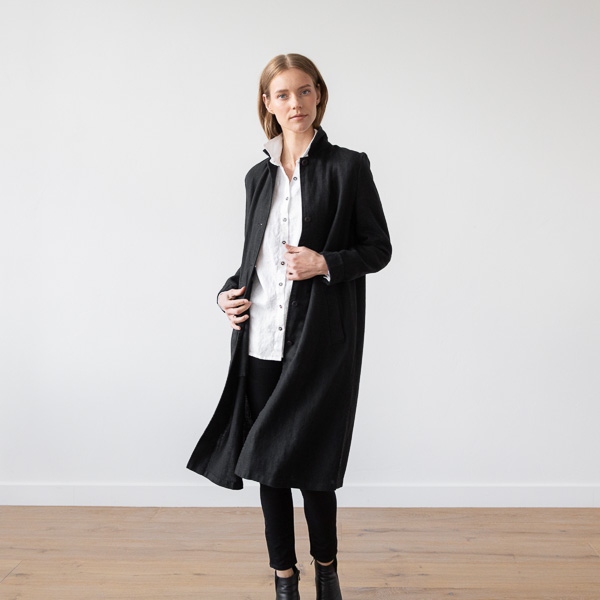 linenme Black Linen Jacket Long Fabio