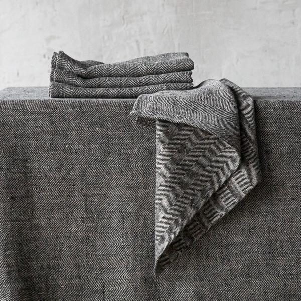 Linenme Black Linen Napkin Chevron