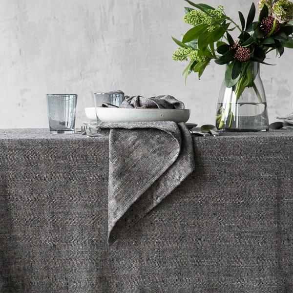 Linenme Black Linen Napkin Chevron