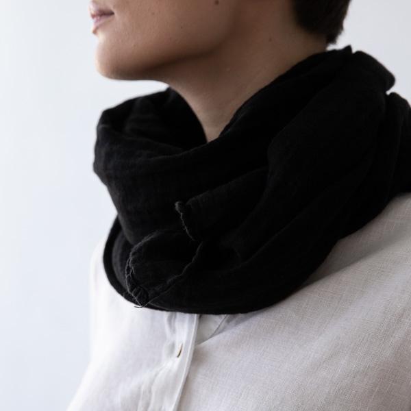 Linenme Black Linen Summer Scarf Garza