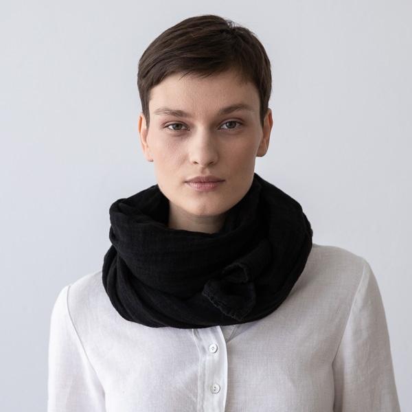 linenme Black Linen Summer Scarf Garza