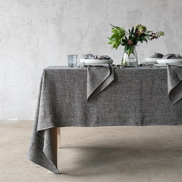 Linenme Black Linen Tablecloth Chevron