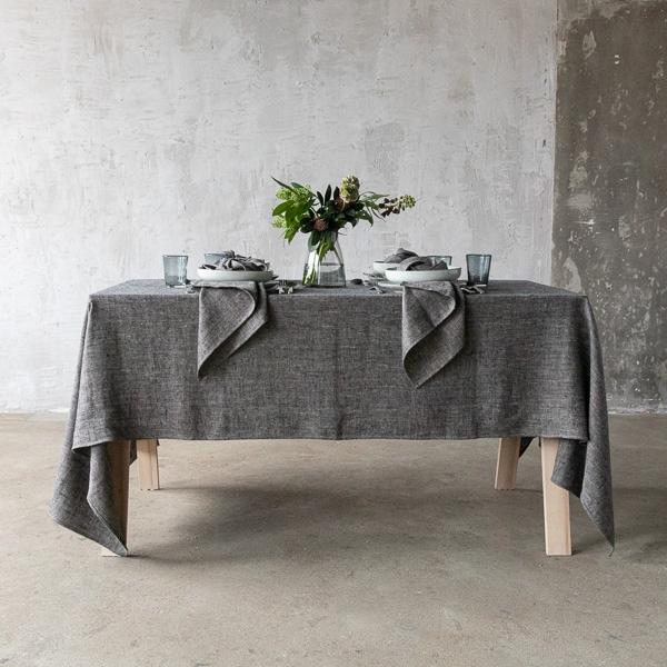 Linenme Black Linen Tablecloth Chevron