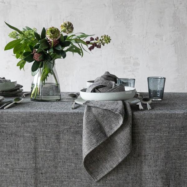 Linenme Black Linen Tablecloth Chevron